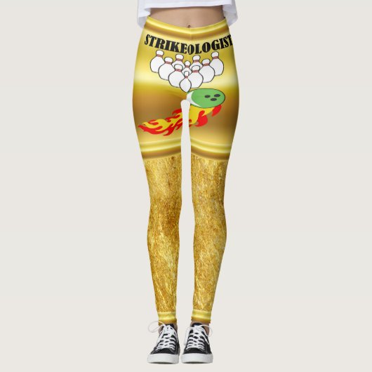 Bowling pins en ball met het woord STRIKEOLOGIST Leggings (Voorkant)
