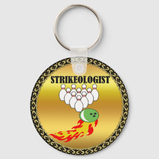 Bowling pins en ball met het woord STRIKEOLOGIST Sleutelhanger