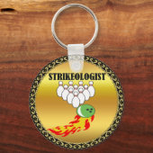 Bowling pins en ball met het woord STRIKEOLOGIST Sleutelhanger (Voorkant)