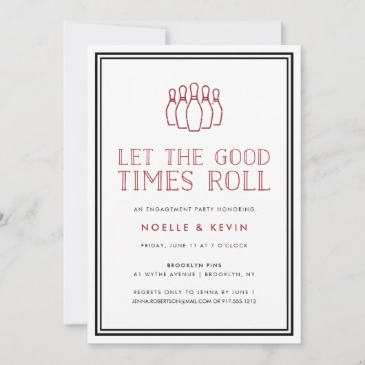 Bowling Pins Engagement Party Uitnodiging (Voorkant)