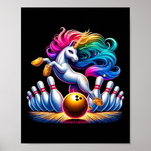 Bowling Pins Funny Unicorn Sport Bowler Poster (Voorkant)