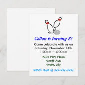 Bowling Pins Kids Birthday Party Invitation Kaart (Voorkant / Achterkant)