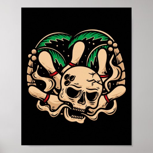 Bowling Pins Retro Schedel Skelet Hoofd Bowling LL Poster (Voorkant)
