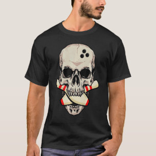 Bowling Pins Retro Skull Skeletkop Bow T-shirt