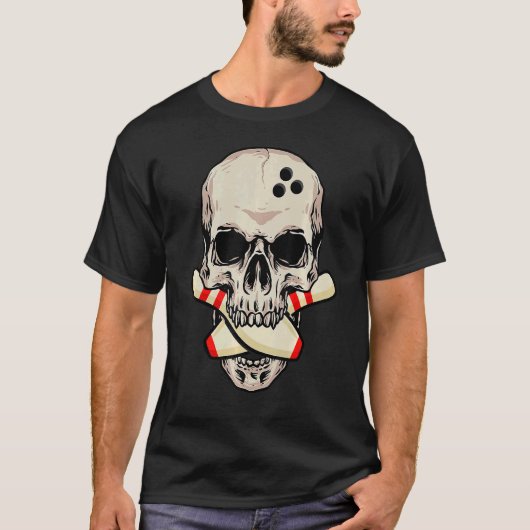 Bowling Pins Retro  Skull Skeletkop Bow T-shirt (Voorkant)