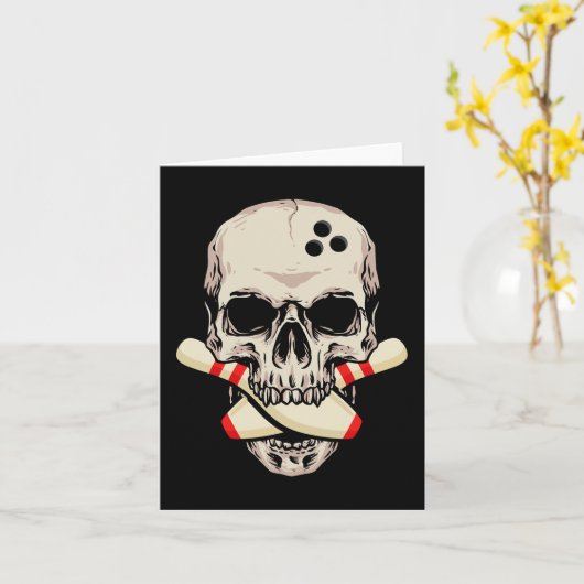 Bowling Pins Retro Skull Skeleton Kaart (Gele Bloem)