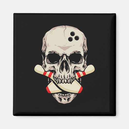 Bowling Pins Retro Skull Skeleton Magneet (Voorkant)