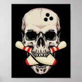Bowling Pins Retro Skull Skeleton Poster (Voorkant)