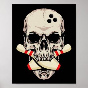 Bowling Pins Retro Skull Skeleton Poster