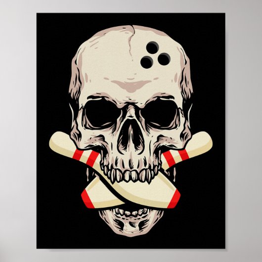Bowling Pins Retro Skull Skeleton Poster (Voorkant)