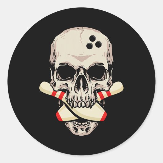 Bowling Pins Retro Skull Skeleton Ronde Sticker (Voorkant)