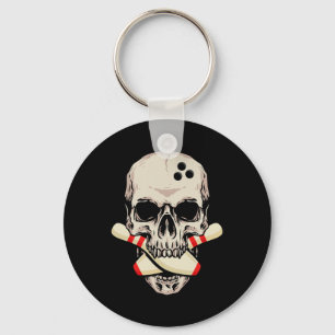 Bowling Pins Retro Skull Skeleton Sleutelhanger