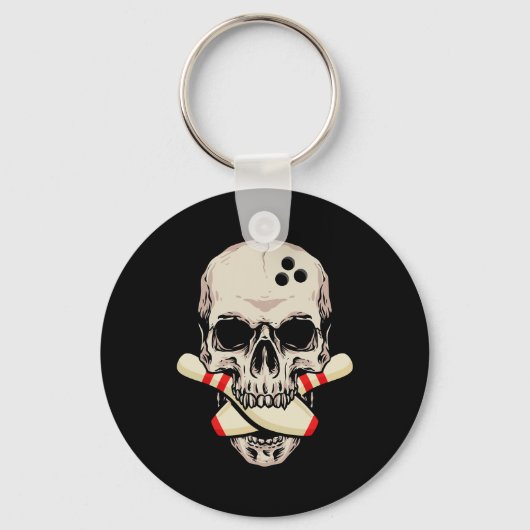 Bowling Pins Retro Skull Skeleton Sleutelhanger (Voorkant)