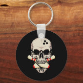 Bowling Pins Retro Skull Skeleton Sleutelhanger (Voorkant)