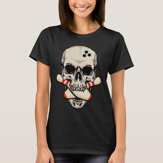 Bowling Pins Retro Skull Skeleton T-shirt (Voorkant)