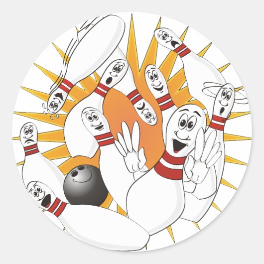 Bowling Pins Strike Cartoon Ronde Sticker (Voorkant)