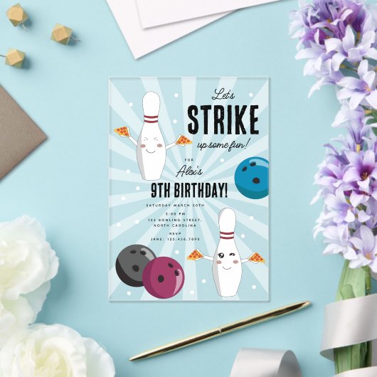 Bowling Pizza Strike Up Sommige Leuke Kinderen Ver Acryl Uitnodigingen (Insitu (Huwelijk))