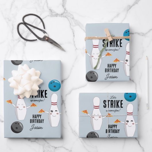 Bowling Pizza Strike Up Sommige Leuke Kinderen Ver Inpakpapier Vel (Voorkant)