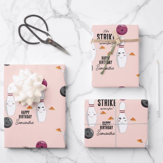 Bowling Pizza Strike Up Sommige Leuke Kinderen Ver Inpakpapier Vel (Voorkant)