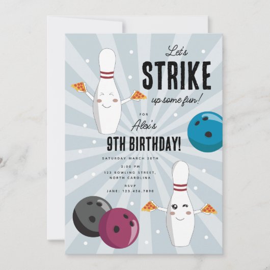 Bowling Pizza Strike Up Sommige Leuke Kinderen Ver Kaart (Voorkant)