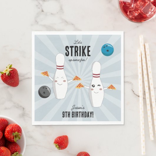 Bowling Pizza Strike Up Sommige Leuke Kinderen Ver Servet (Insitu)