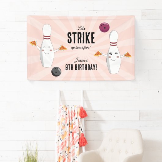 Bowling Pizza Strike Up Sommige Leuke Kinderen Ver Spandoek (Insitu)