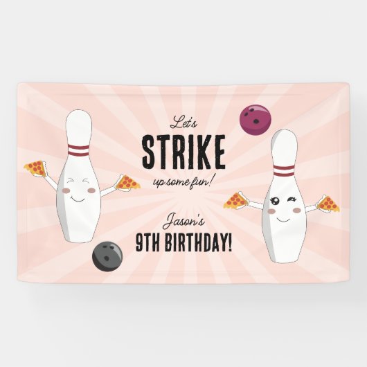 Bowling Pizza Strike Up Sommige Leuke Kinderen Ver Spandoek (Horizontaal)