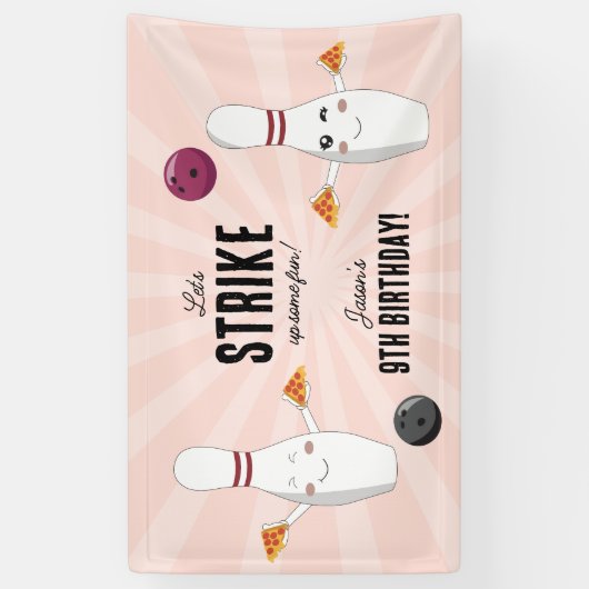 Bowling Pizza Strike Up Sommige Leuke Kinderen Ver Spandoek (Verticaal)