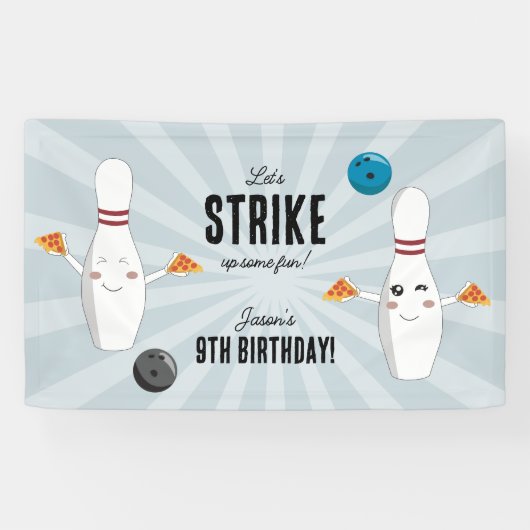 Bowling Pizza Strike Up Sommige Leuke Kinderen Ver Spandoek (Horizontaal)