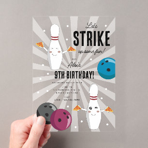 Bowling Pizza Strike Veel Plezier Kinderverjaardag Acryl Uitnodigingen