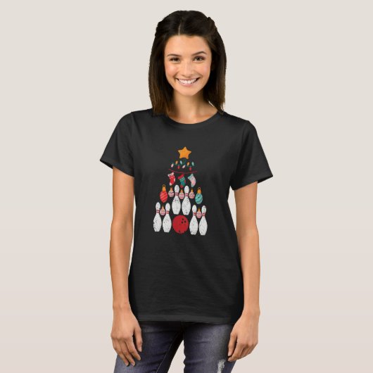 Bowling Player Christmas Tree Lights Xmas Ball Bow T-shirt (Voorkant volledig)