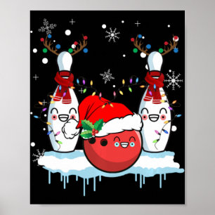 Bowling ReindeSanta Hat-kerstcaderolletje Poster