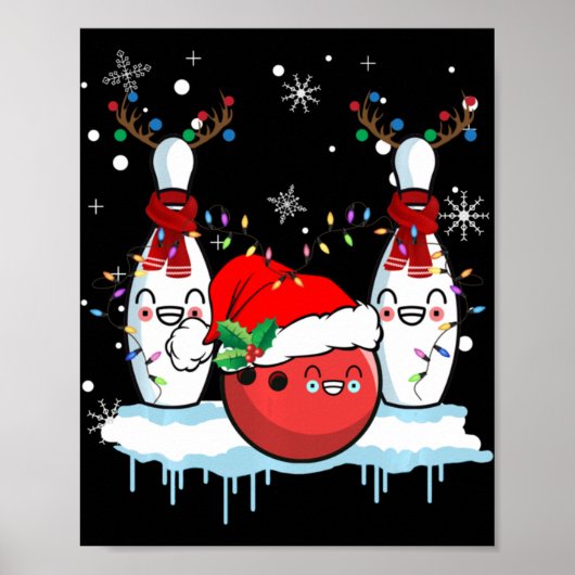 Bowling ReindeSanta Hat-kerstcaderolletje Poster (Voorkant)