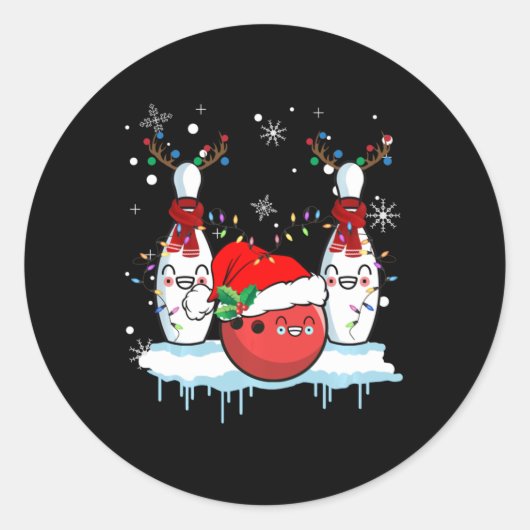 Bowling ReindeSanta Hat-kerstcaderolletje Ronde Sticker (Voorkant)