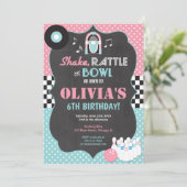 Bowling rock and roll girl jarig kaart (Staand voorkant)