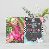 Bowling rock and roll meisje verjaardag foto kaart (Staand voorkant)