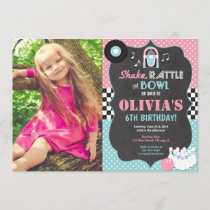 Bowling rock and roll meisje verjaardag foto kaart