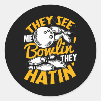 Bowling Roll Pins Strike Bowler Sportteam Ronde Sticker
