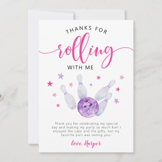 Bowling roze Bedankt om mee te rollen (Voorkant)