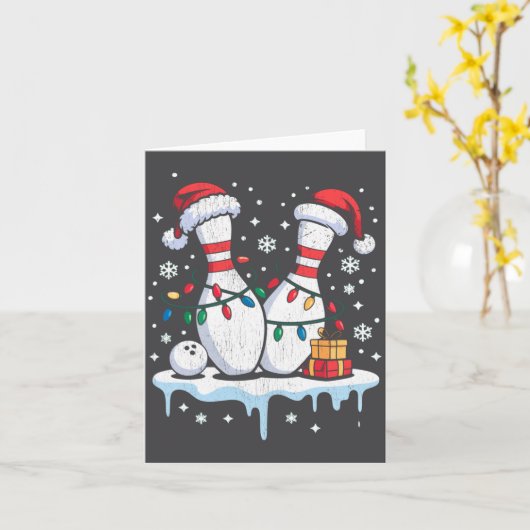 Bowling Santa Hat Funny Christmas Long Sleeve  Kaart (Gele Bloem)