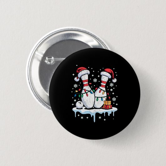 Bowling Santa Hat Funny Christmas Long Sleeve  Ronde Button 5,7 Cm (Voorkant /achterkant)