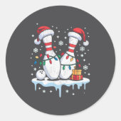 Bowling Santa Hat Funny Christmas Long Sleeve  Ronde Sticker (Voorkant)