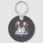 Bowling Santa Hat Funny Christmas Long Sleeve  Sleutelhanger (Voorkant)