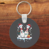 Bowling Santa Hat Funny Christmas Long Sleeve  Sleutelhanger (Voorkant)