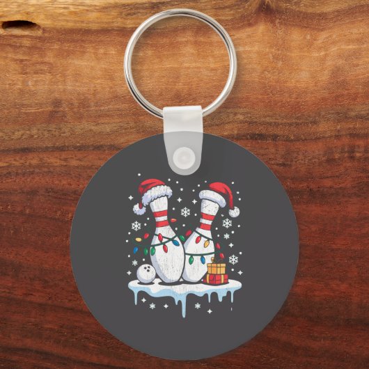 Bowling Santa Hat Funny Christmas Long Sleeve  Sleutelhanger (Voorkant)