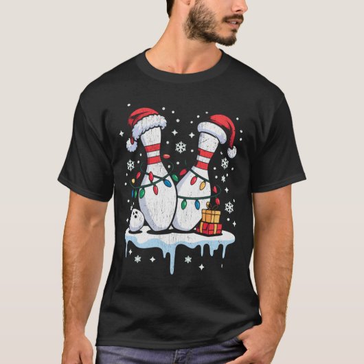 Bowling Santa Hat Funny Christmas Long Sleeve T-shirt (Voorkant)