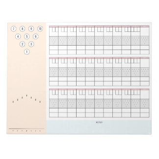 Bowling scoresheet 3 spellen met pinnen en lijst n notitieblok