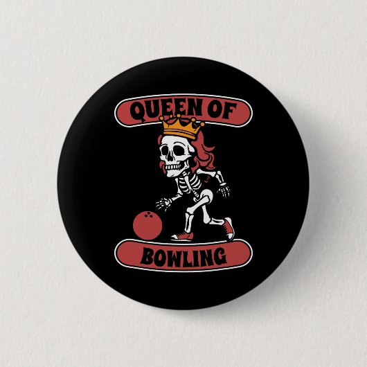 Bowling Skeleton Team League - Alley Bowler Queen Ronde Button 5,7 Cm (Voorkant)