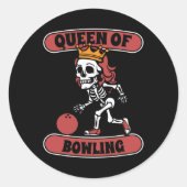 Bowling Skeleton Team League - Alley Bowler Queen Ronde Sticker (Voorkant)