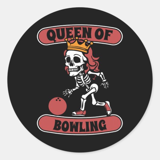 Bowling Skeleton Team League - Alley Bowler Queen Ronde Sticker (Voorkant)